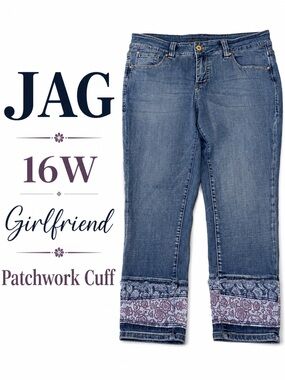 Blue Stretch 16 W with Crop Floral Patchwork Cuff Plus Size Jag Jeans